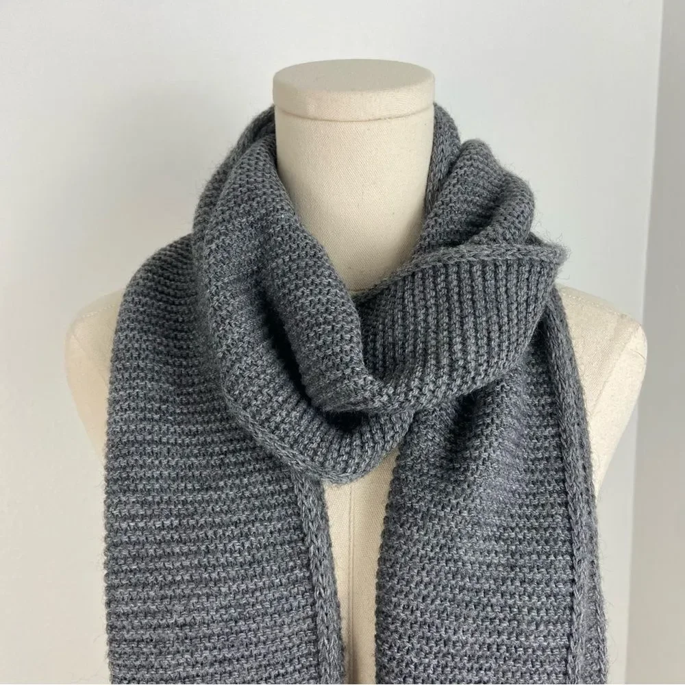Men’s Gray Knit Wool Blend Scarf Contemporary Hipster‎ Office Work Unisex OS
